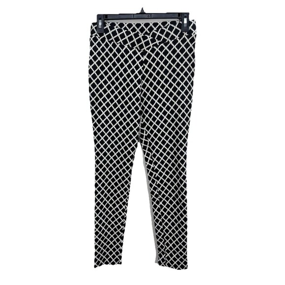 Christian Caliendo Ankle Pull On Pants Womens Small Black White Stretch Trellis - Picture 1 of 9